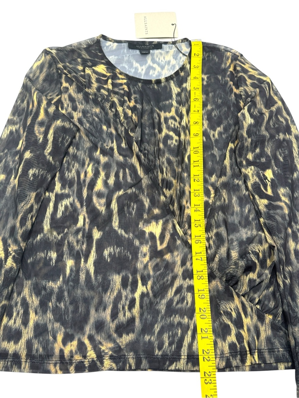 NWT AllSaints Elia Ruched Animal Print Long Sleeve Mesh Blouse Top Size US 6 - Picture 14 of 16